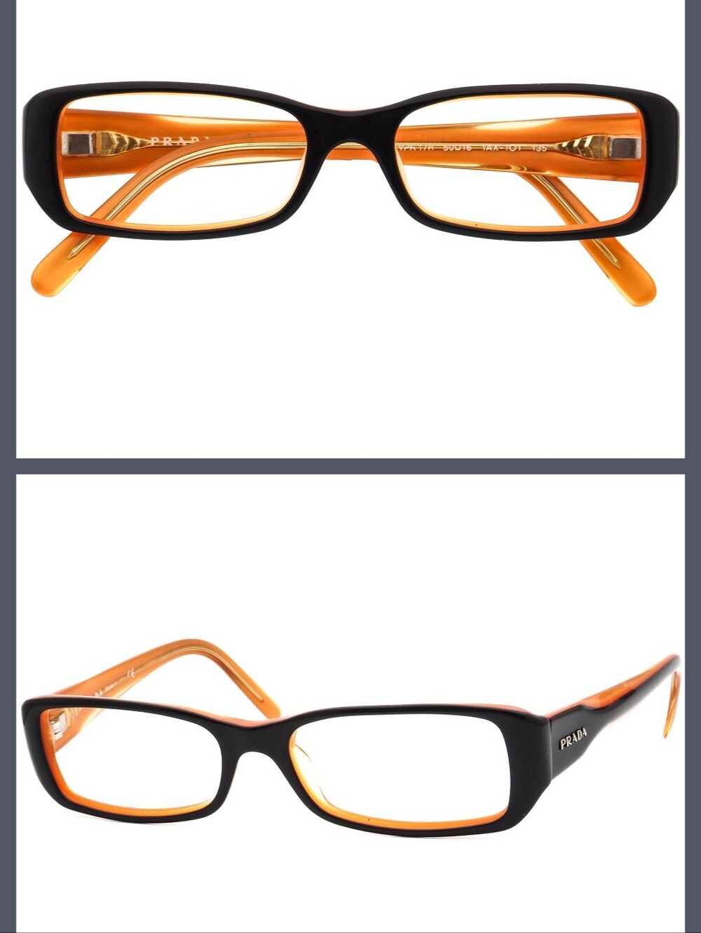 Prada VPR 17H Rectangular Black/Orange Frames | Tinted Rx Lenses | Case Included